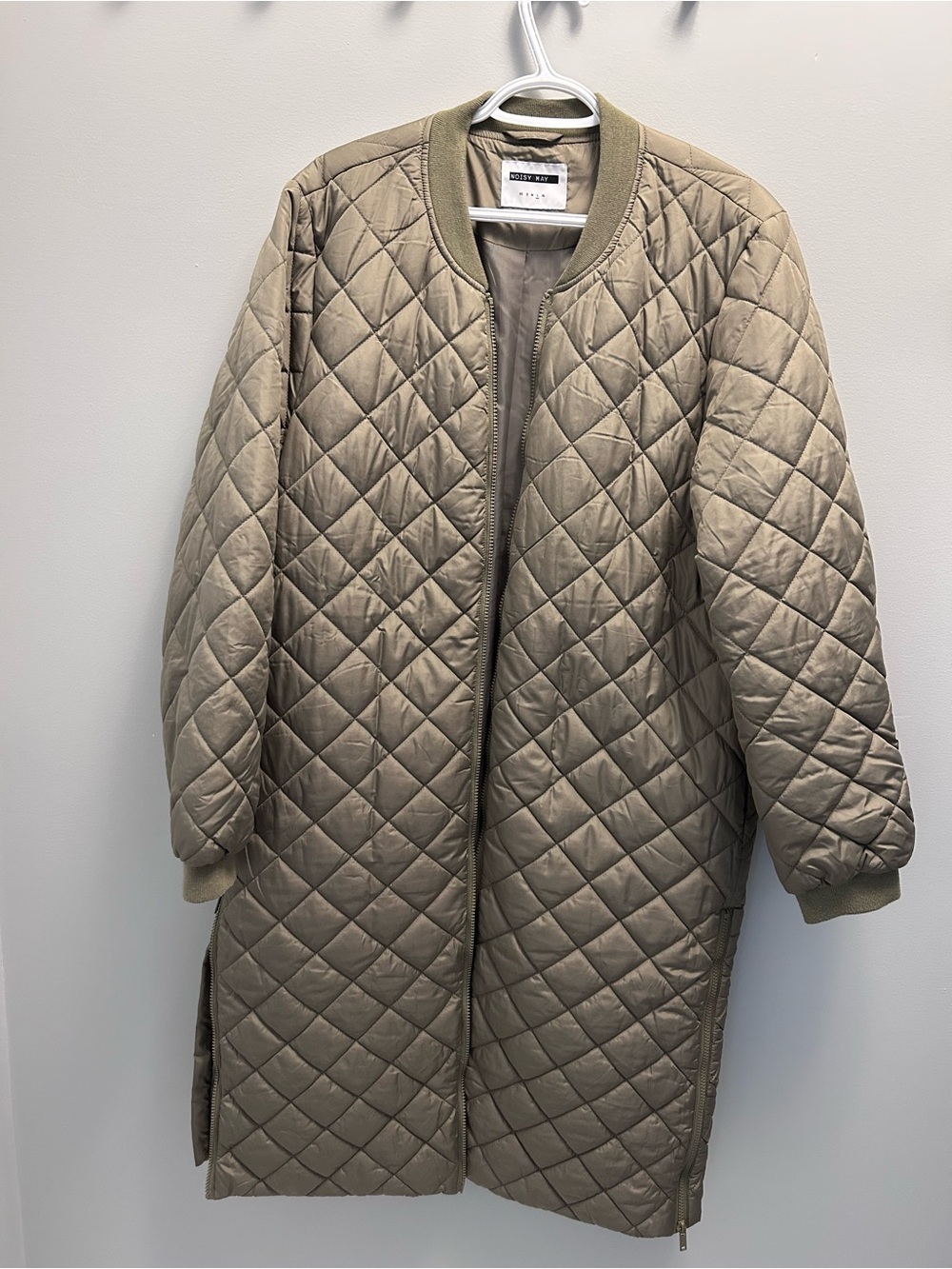 Noisy May Quilted Long Puffer Coat - Taupe